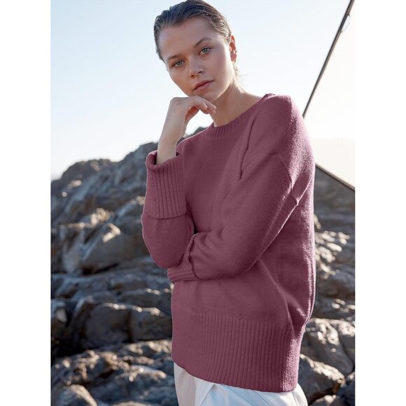 Womens Oversized Sweater Fuzzy Fuchsia Long Sleeve Casual Chunky Pullover Fall - Picture 9 of 9